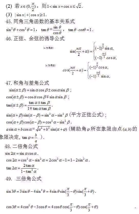 2024高考备考冲刺：高中数学常考结论203条